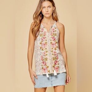 Savanna Jane FLORAL EMBROIDERED SLEEVELESS TOP size women’s small